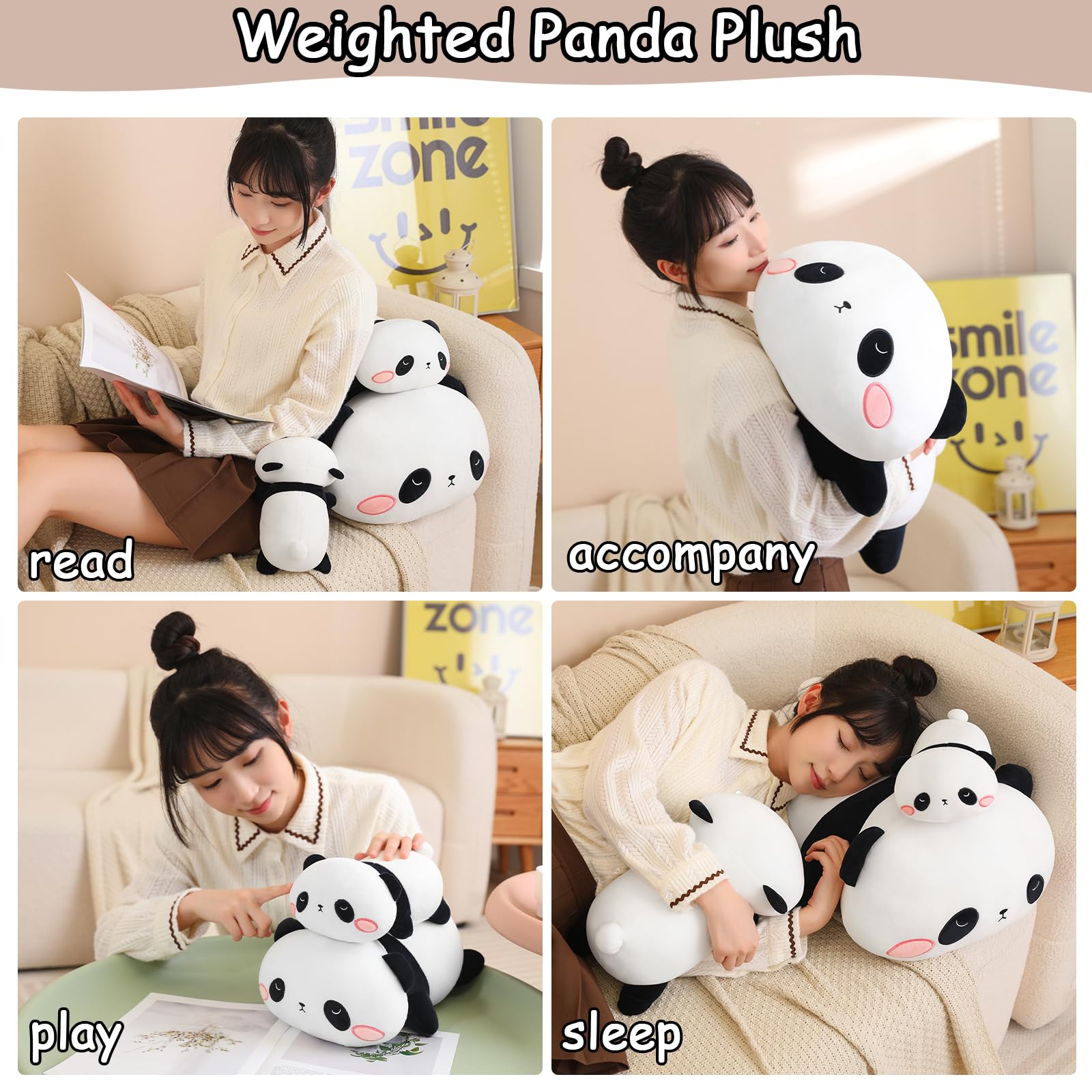 Sqeqe Weighted Panda Plush, Weighted Panda Stuffed Animal For Anxiety, Cute Panda Plushies Soft Panda Bear Pillow Toy Gift For K
