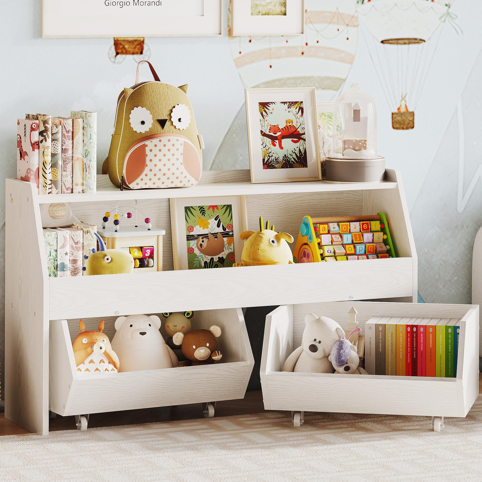 Fulhope Toy Storage Organizer for Kids, Toy Storage Cabinet with Drawers, Boys and Girls Toy Shelf with Wheels, Toy Organizer Ki