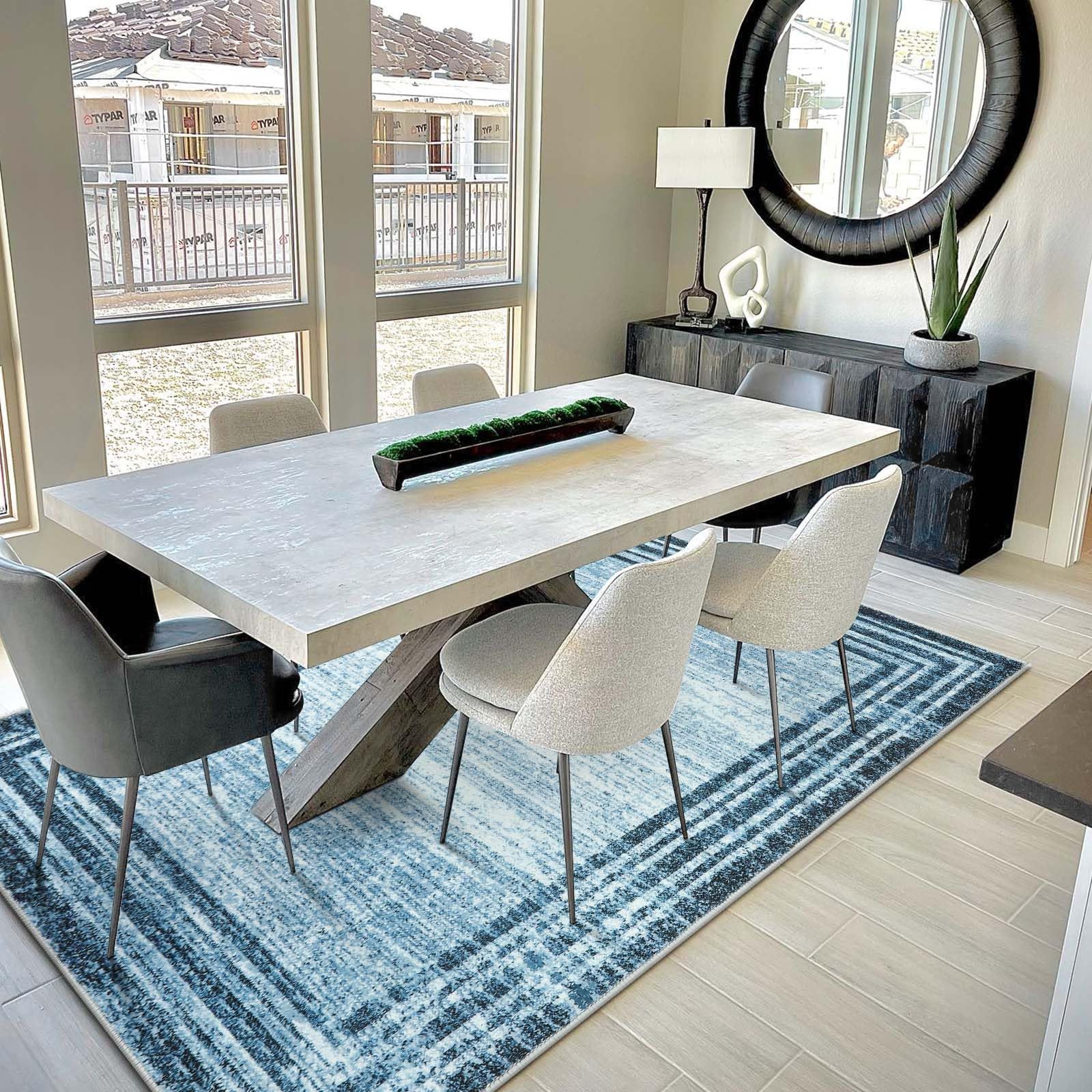 Lahome Abstract Area Rugs 5X7,Washable Modern Rugs For Living Room Non-Slip,Low-Pile Soft Rug Minimalist Bordered Floor Carpet F