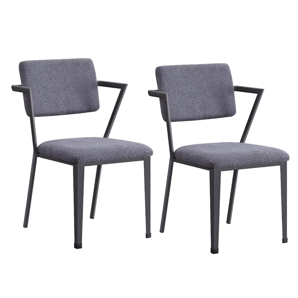 Benjara, Gray Fabric Upholstered Metal Dining Chair, Set Of 2, Black