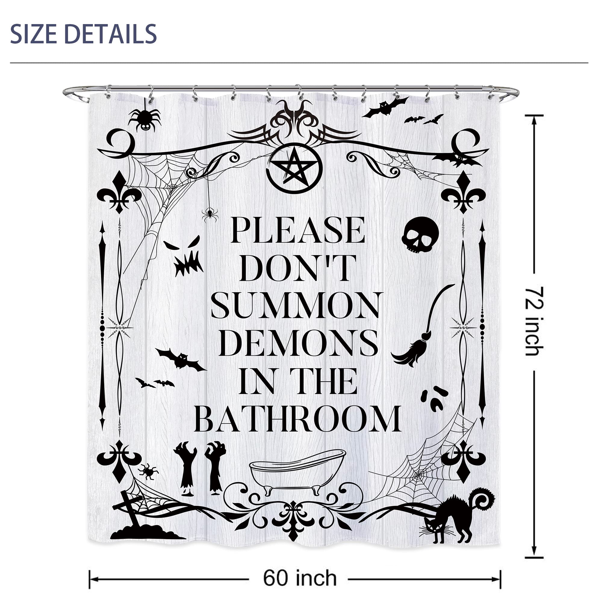 Laifzere Funny Toilet Rules Shower Curtain Gothic Halloween Goth Witchy Shower Curtain For Bathroom Skull Skeleton Farmhouse Bat