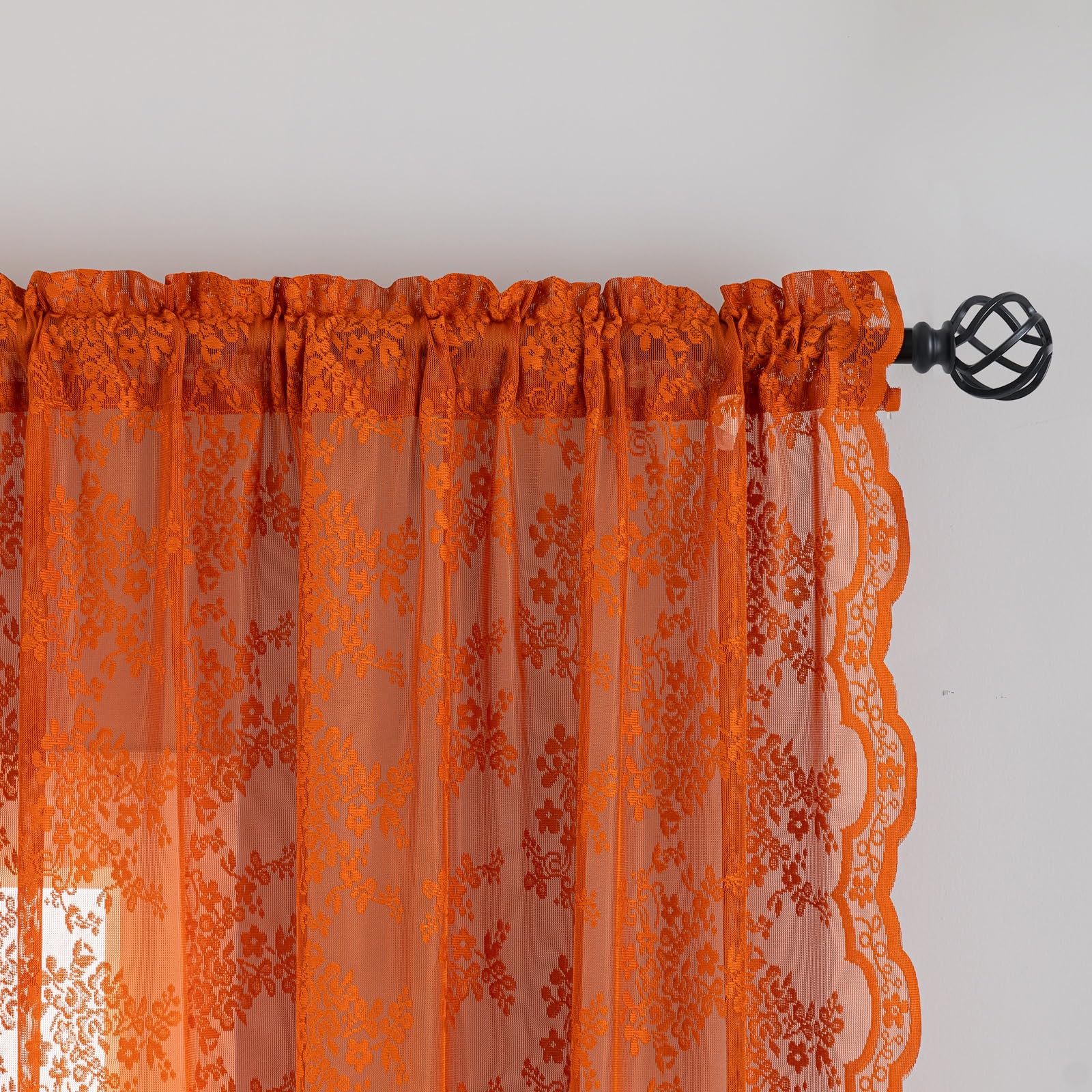Orange Bohemian Curtains 102 Inches Long Rust Retro Lace Fall Curtains For Living Room Rod Pocket Autumn Farmhouse Halloween Dec
