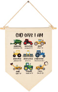 God Says I Am-Engineering Vehicle Theme-Scripture Gift for Baby Boys Girls Kids-Christian Bible Verses-Canvas Hanging Flag Penna