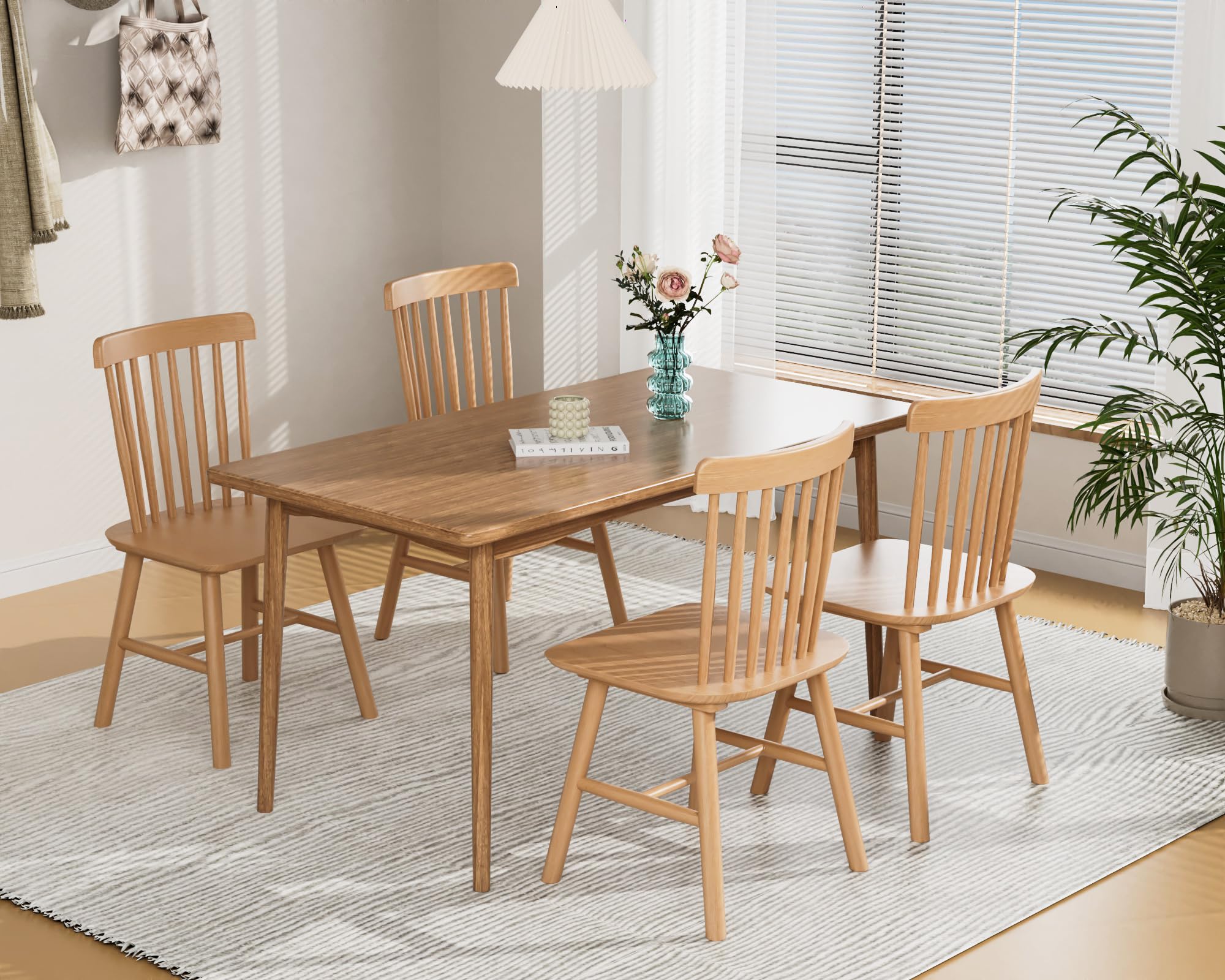 Saylike Dining Chairs Set Of 4, Farmhouse Solid Wood Windsor Kitchen Chairs Set With Spindle Back For Restaurant Dining Room (2,