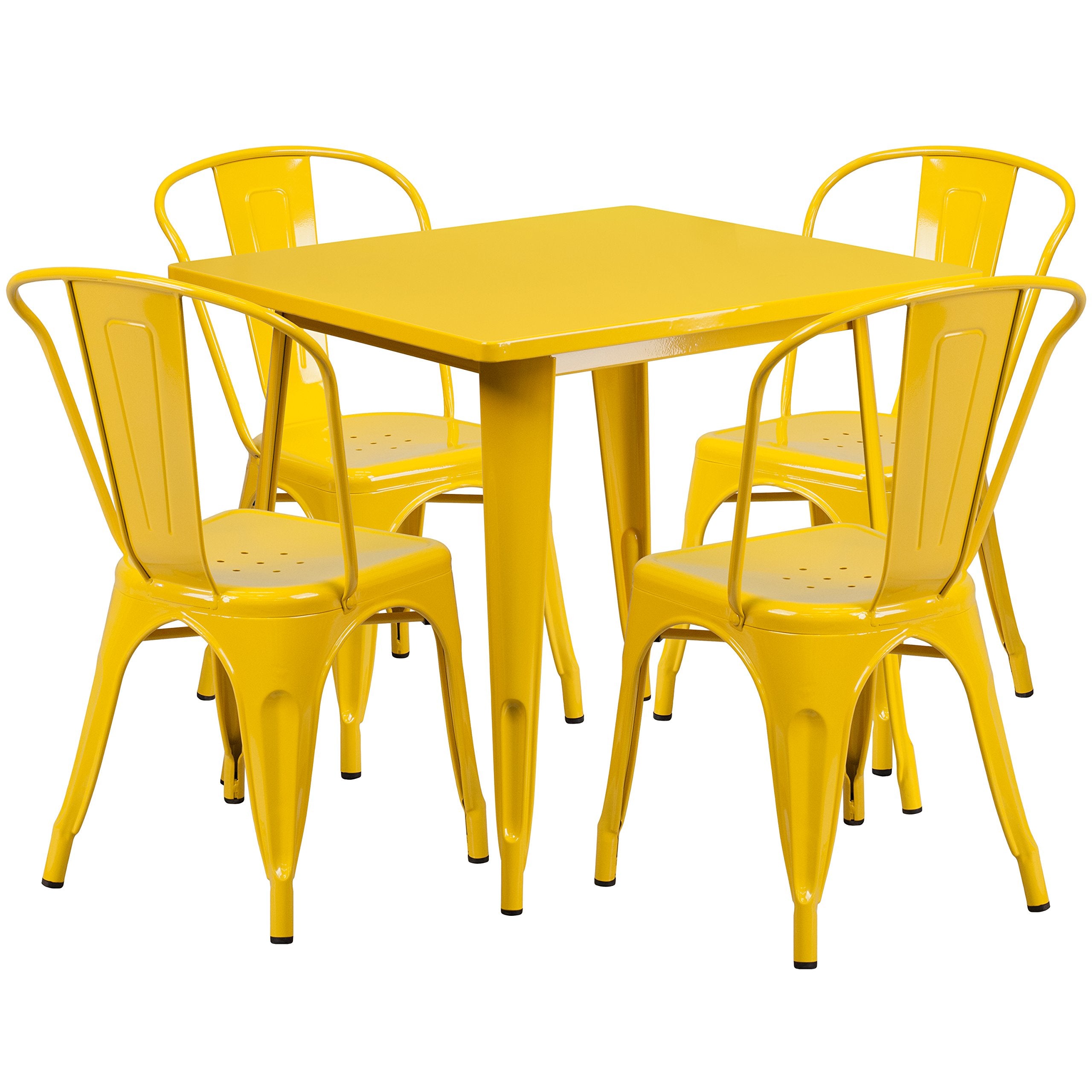 Flash Furniture Commercial Grade 31.5' Square Yellow Metal Indoor-Outdoor Table Set With 4 Stack Chairs