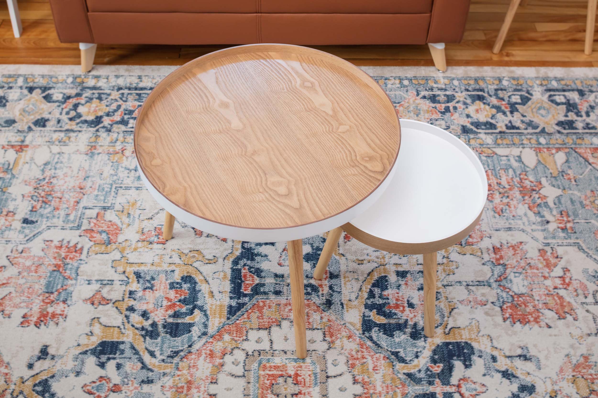 Safco Ec8890 2-Piece Nestable End Tables For Living Room, Bedroom And Small Spaces. White And Light Wood Grain