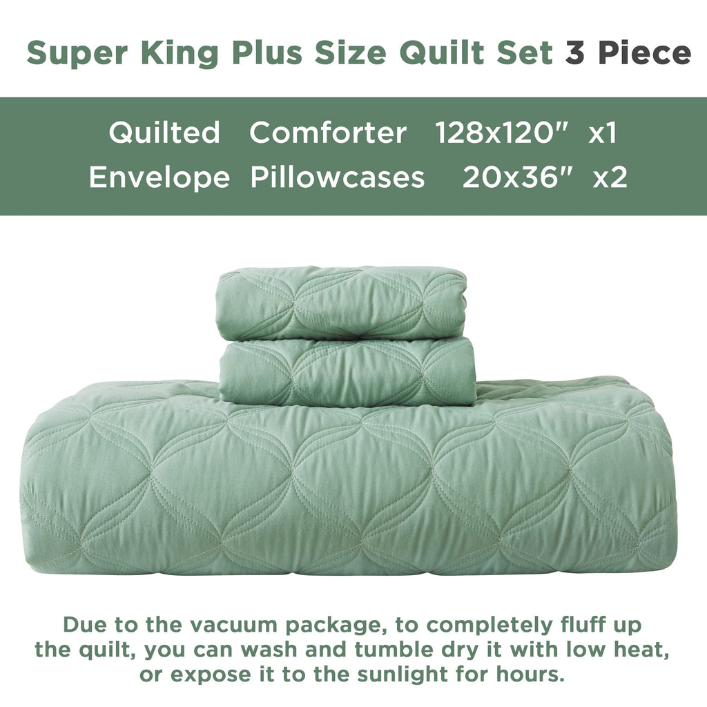 Litanika Sage Green Oversized King Bedspreads 128X120 Quilt Set - Lightweight Summer Comforter Coverlets, Boho Farmhouse Bedding