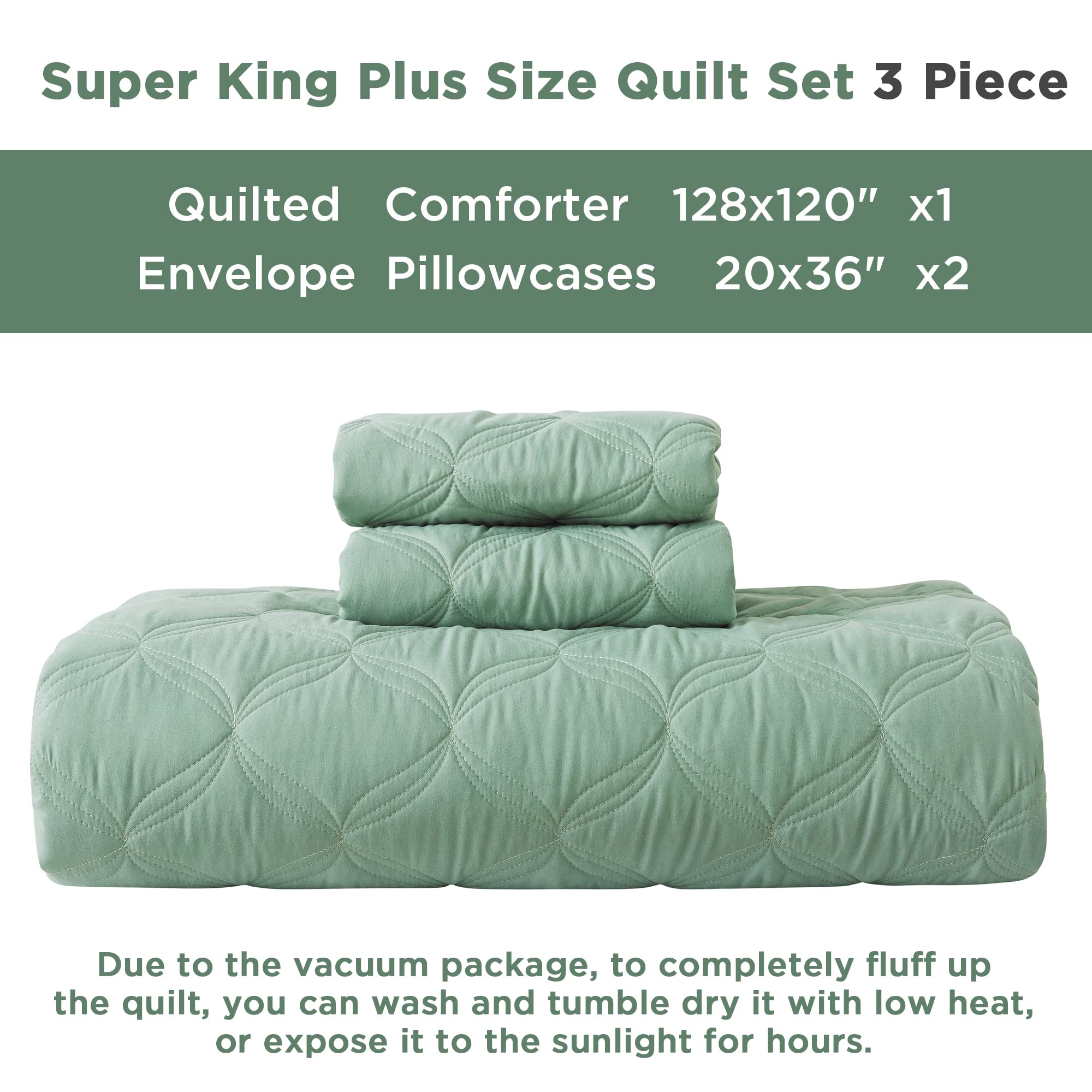 Litanika Sage Green Oversized King Bedspreads 128X120 Quilt Set - Lightweight Summer Comforter Coverlets, Boho Farmhouse Bedding
