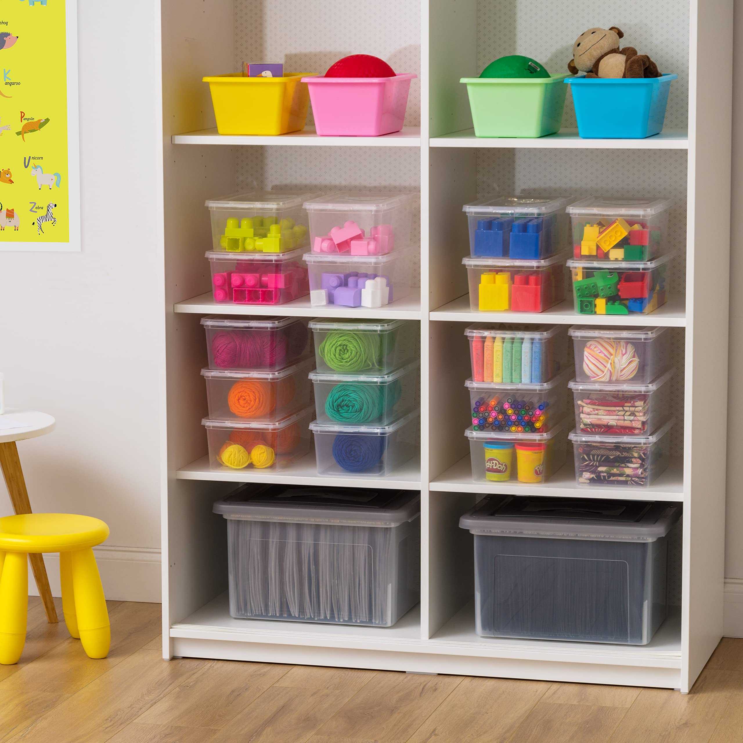 Iris Usa 5.9 Qt Plastic Stackable Storage Container Bin With Latching Lid, 20 Pack - Clear, Nestable Box Tote Closet Organization Toys School Art Supplies Shoe Shoebox