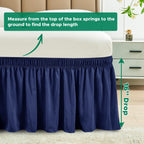 Biscaynebay Wrap Around Bed Skirts For King & Cal King Beds 16' Drop, Navy Adjustable Elastic Dust Ruffles Easy Fit Wrinkle & Fade Resistant Silky Luxurious Fabric Solid Machine Washable