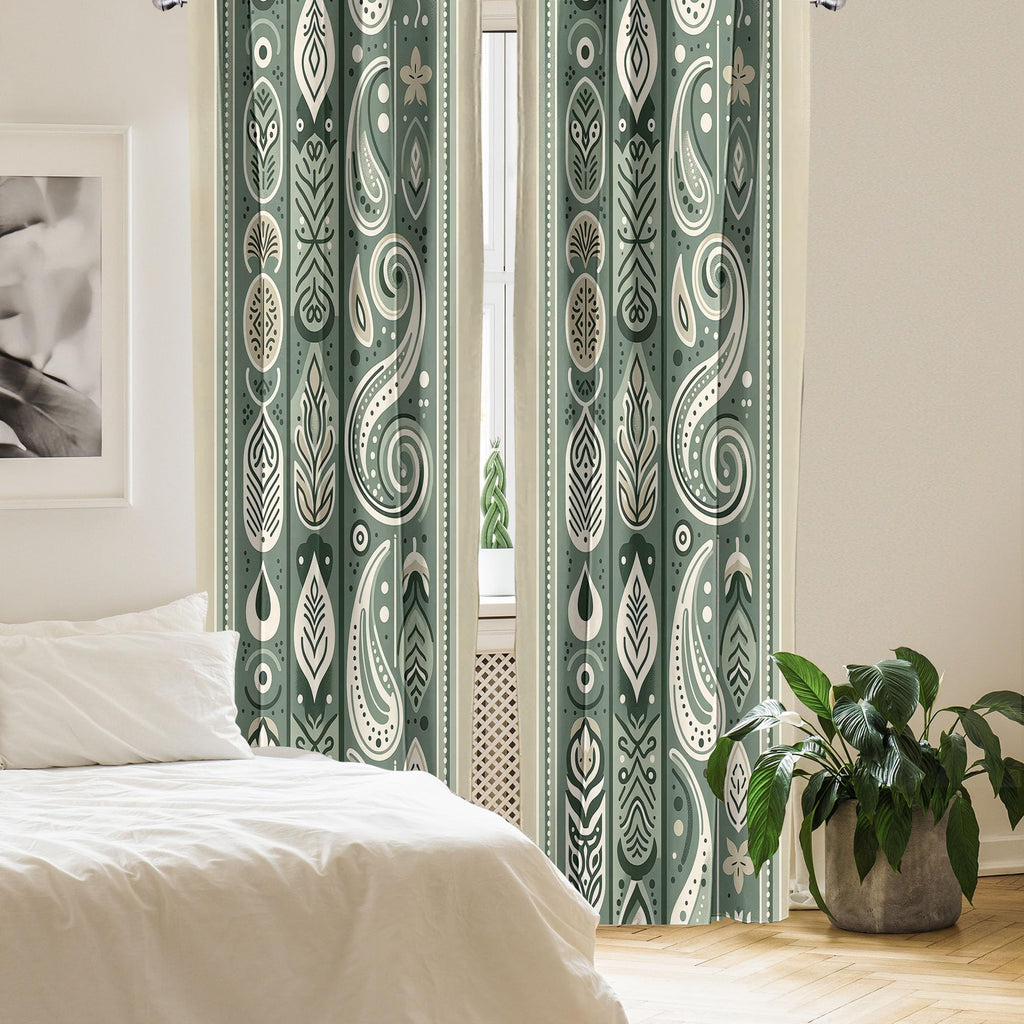 Ambesonne Boho Window Curtains Pack Of 2, Simplistic Ethnic Look Botanical Ornaments As Stripes Neutral Tones, Lightweight Set W
