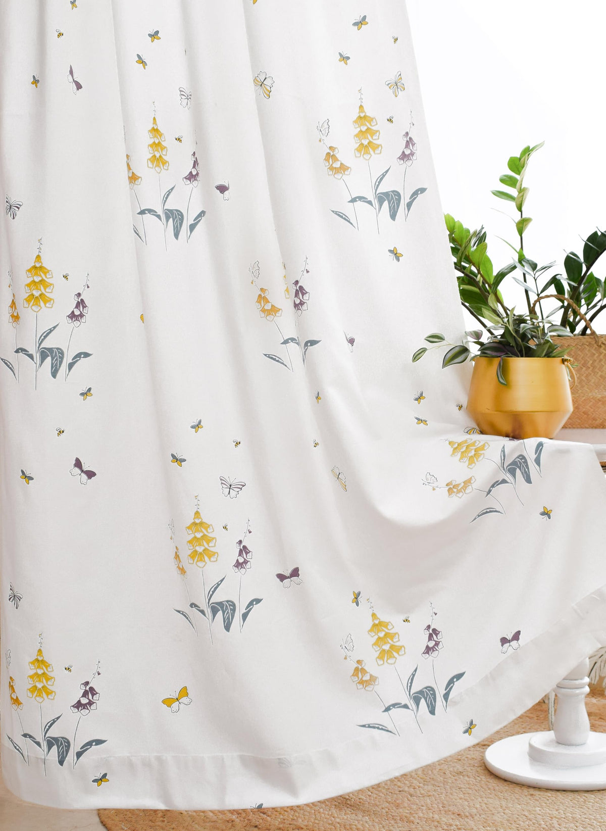 Tranquebar Curtain Co. Window Curtains 6 Feet, 6065% Room Darkening, Yellow Butterfly & Floral Print, Cotton Curtains for Windo