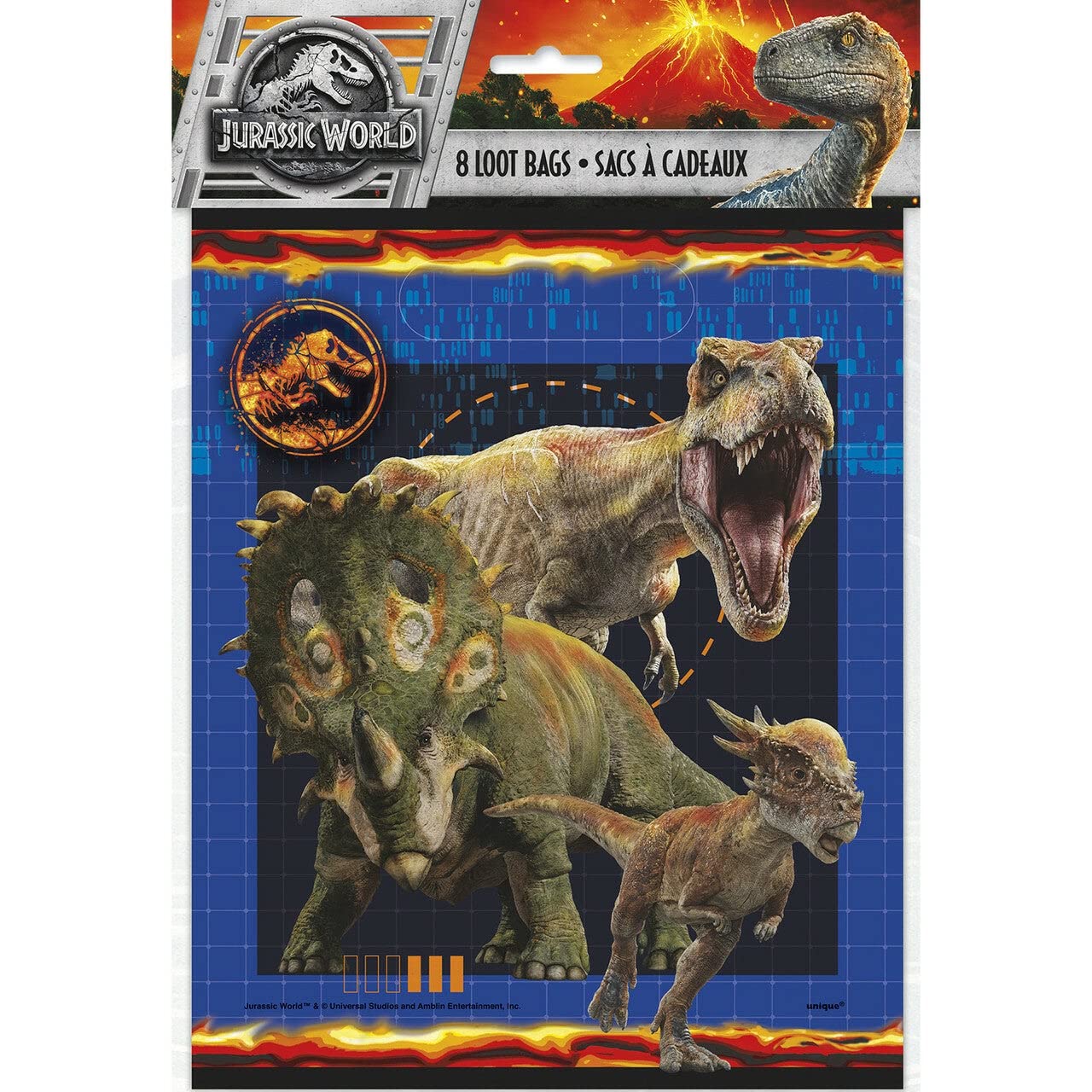 Unique Jurassic World Party Loot Bags - 9 x 7.5, 8 Pcs