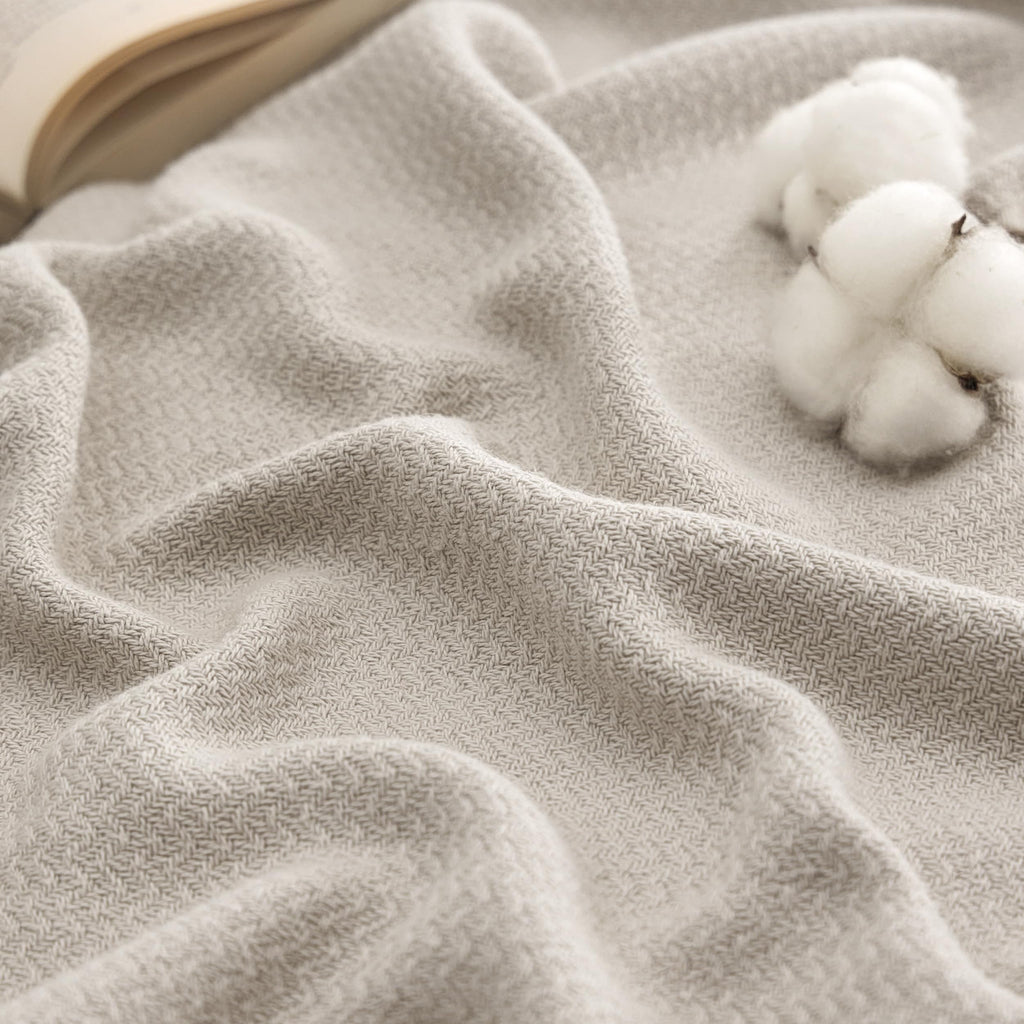 Bedsure 100% Cotton Blanket Queen Size For Bed - Breathable And Lightweight, Soft Cozy Textured Herringbone Woven Blanket For Summer Spring, Linen Beige, 90X90 Inches