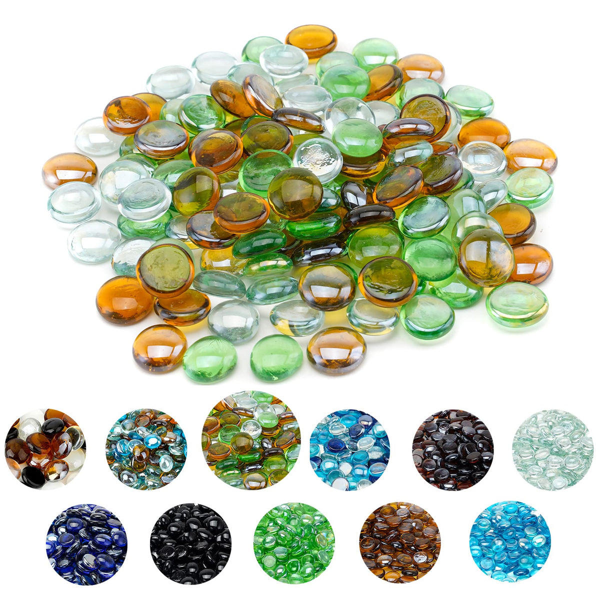 Skyflame 10-Pound Blended Fire Glass Beads For Fire Pit Fireplace Landscaping, 1/2-Inch High Luster Emerald Green, Crystal Ice,
