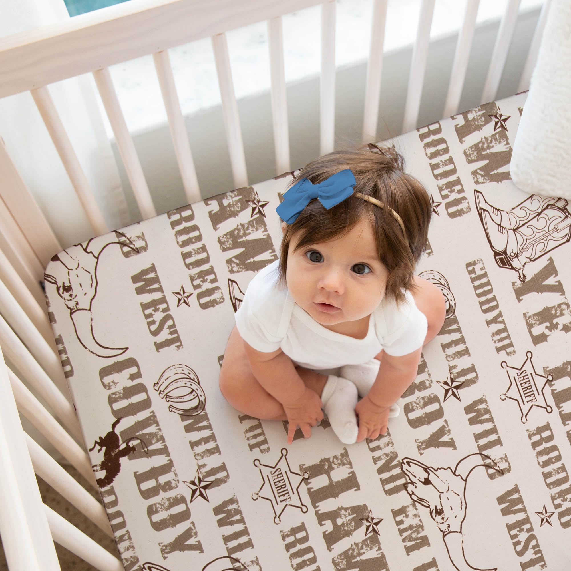 Glenna Jean Western Cowboy Rodeo Cotton Crib Sheet Tan Brown Cowboy Boy Baby Fitted Soft Infant Newborn Standard Mattress Toddle