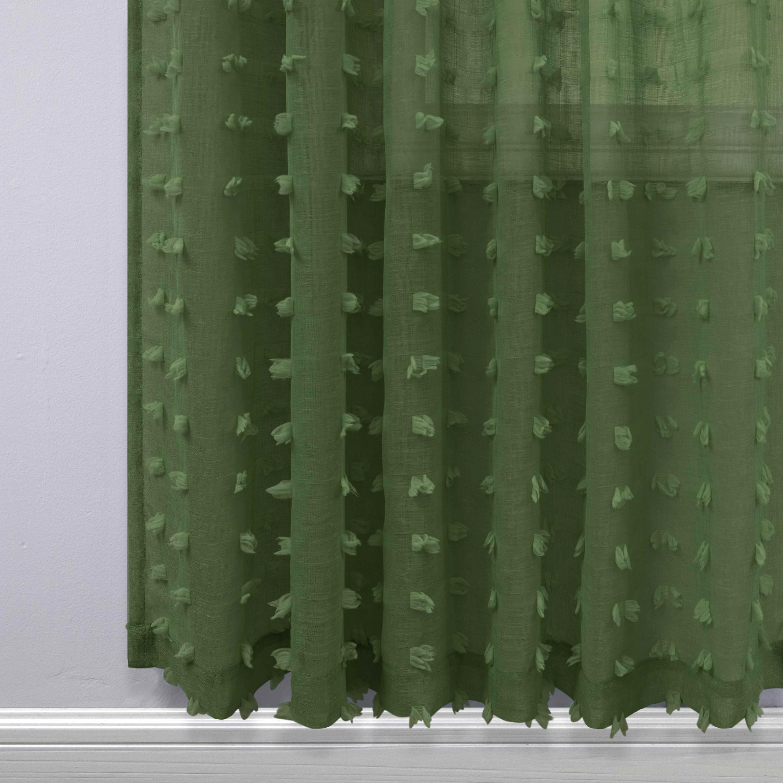 Koufall Green Curtains 96 Inches Long For Dining Room,Semi Sheer Boho Dark Olive Curtains For Nursery Boy