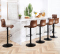 HeuGah Swivel Bar Stools Set of 6, Counter Height Bar Stools with Back, Adjustable Bar Stools 24 to 32, Brown Faux Leather Bar S