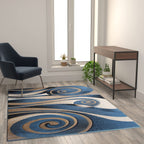Flash Furniture Coterie Collection Modern Circular Patterned Indoor Area Rug - Blue And Beige Olefin Fibers With Jute Backing - 5' X 7'