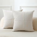 Throw Pillow Covers 16 X 16 Inch Farmhouse Pillow Covers, Set Of 2 Khaki Striped Textured Patchwork Squarer Pillow Case For Sofa