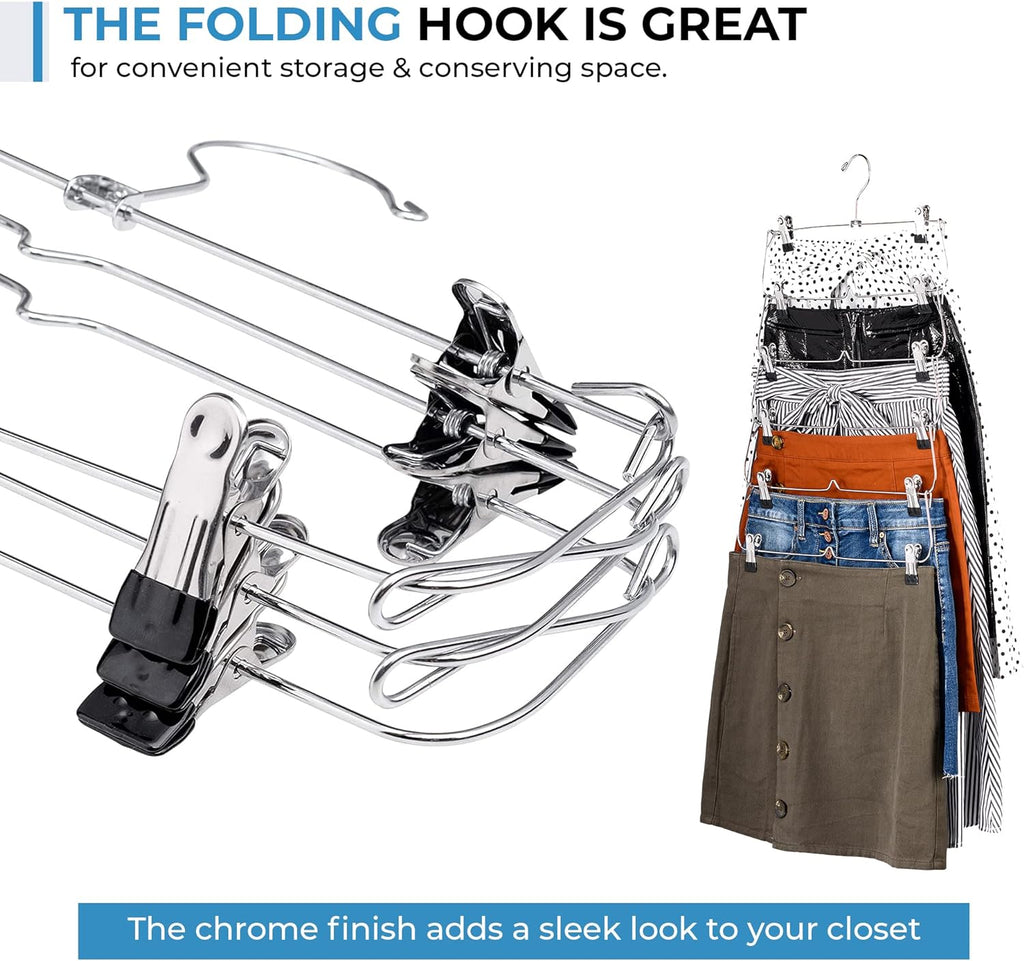 6-Tier Foldable Pants & Skirt Hanger with Adjustable Clips, 6-Pair Chrome Steel