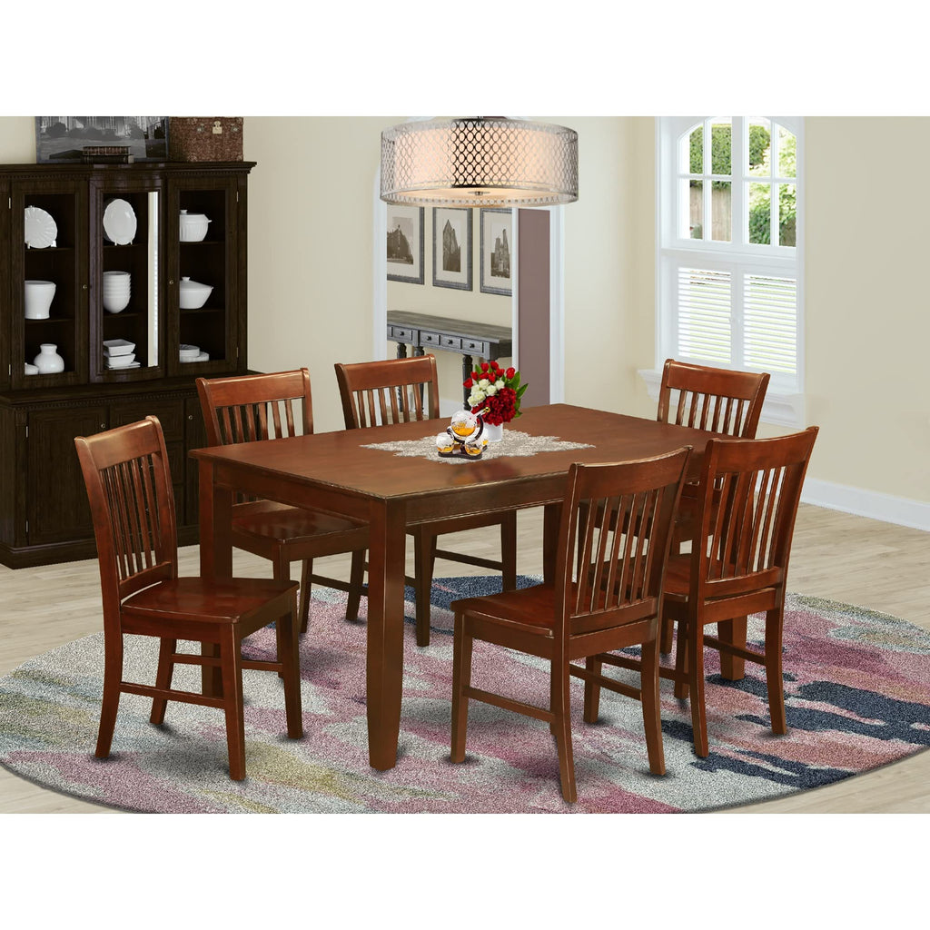 East West Furniture DUNO7-MAH-W Dudley 7 Piece Dining Set Consist of a Rectangle Solid Wood Table and 6 Kitchen Room Chairs, 36x60 Inch, Mahogany