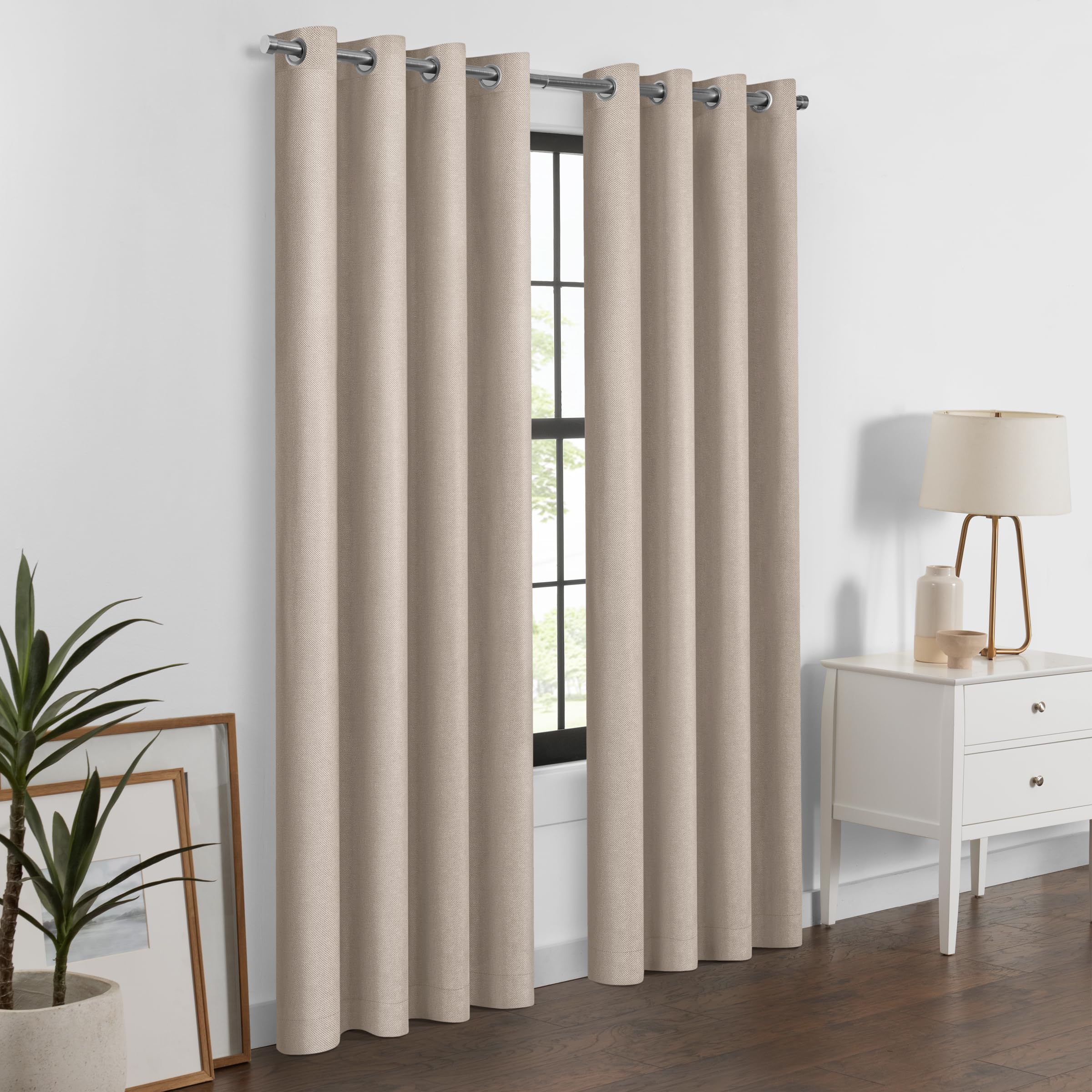 Eclipse 100% Blackout Curtain, Larissa Solid Grommet Curtain, 84 In Long X 50 In Wide, Textured 100% Blackout Curtain, Thermal I