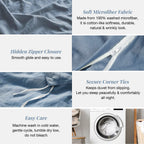 Mildly Super Soft Duvet Cover - 100% Washed Microfiber Haze Blue Comforter Cover Set 3 Pieces With Zipper Closure & Corner Ties