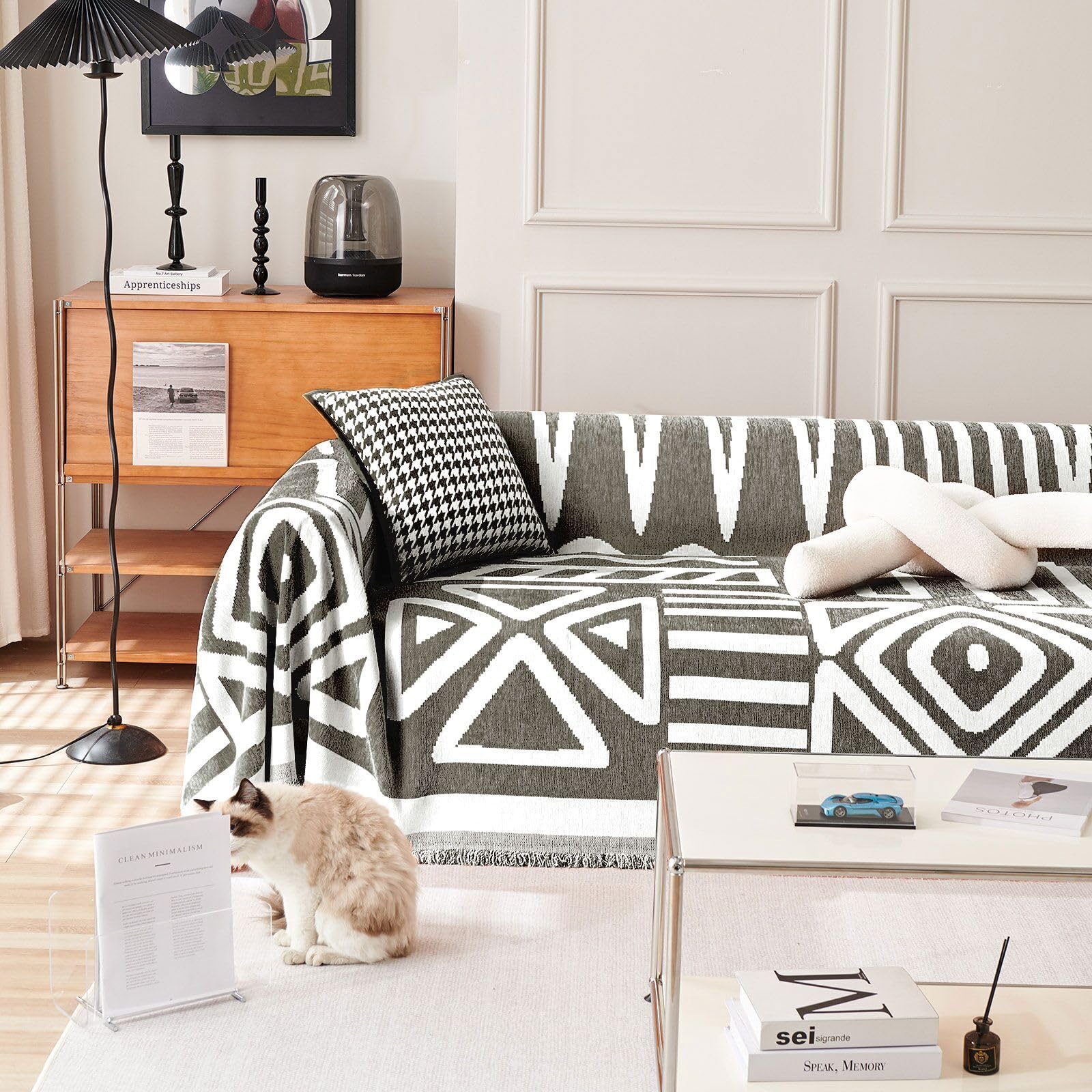 Handontime Reversible Sofa Cover Boho Geometric Couch Cover For Dogs Dark Grey Couches Covers Washable Chenille Couch Covers For 3 Cushion Couch Pet Friendly Furniture Protector For Pets, 71' X134'