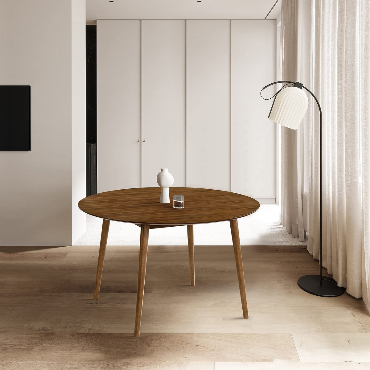 Armen Living Arcadia 48 '' Round Dining Table in Walnut Wood