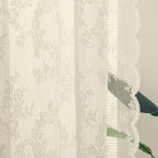 Deeprove Ivory Lace Curtains 96 Inches Long 2 Panels Set, Sheer Accent Florals Embroidery Vintage Window Panel Treatment Pair Dr
