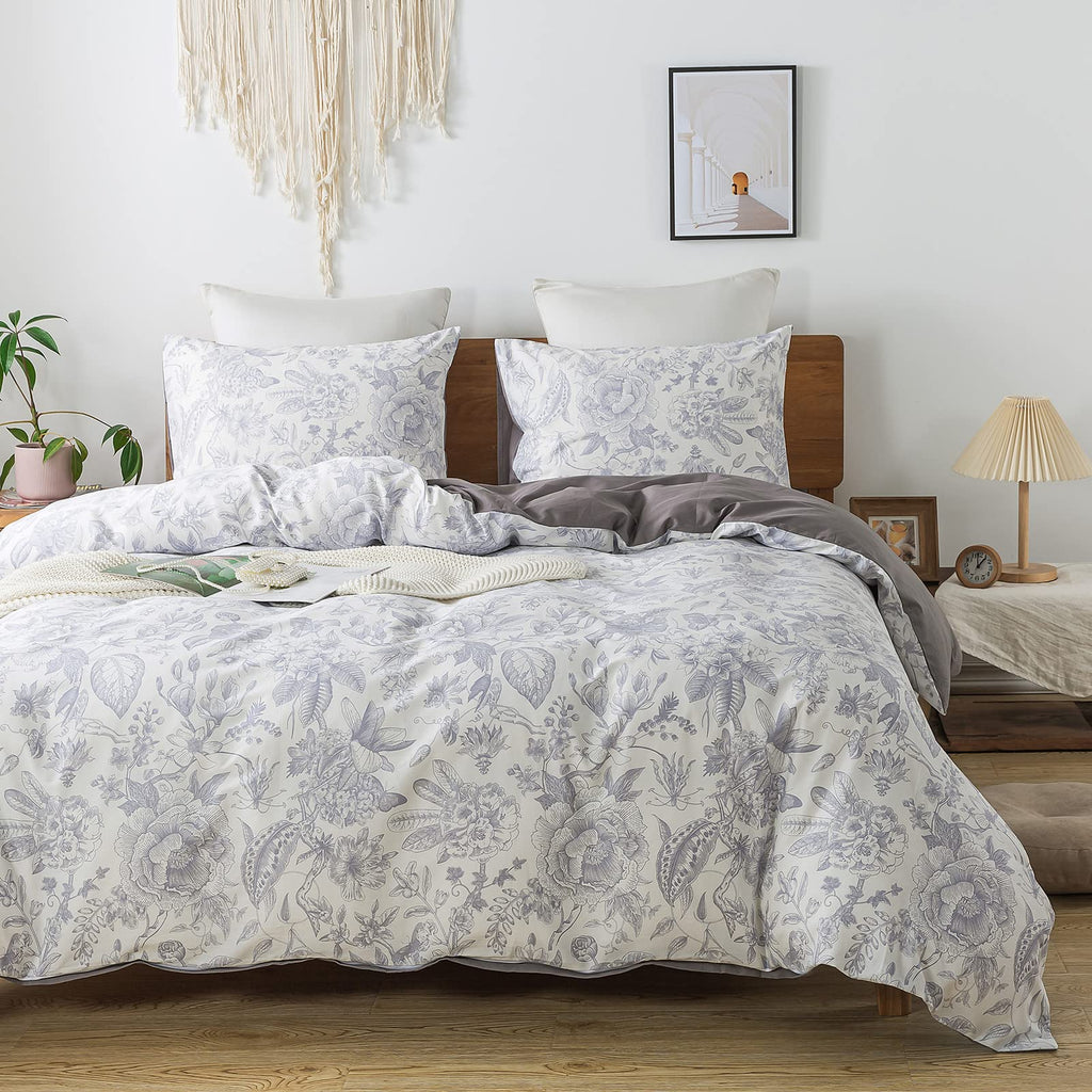 Honeilife Queen Duvet Cover Set - 100% Cotton Comforter Cover Floral Duvet Cover Sets,Soft & Breathable Duvet Cover With Zipper