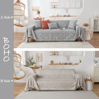 Handontime Bohemian Couch Cover For Dogs Aztec Tribal Sofa Covers For 3 Cushion Couch Aesthetic Couch Slipcover Chenille Sofa Seat Cover Pet Universal Loverseat Cover Futon Cover 71' X118', Grey/White