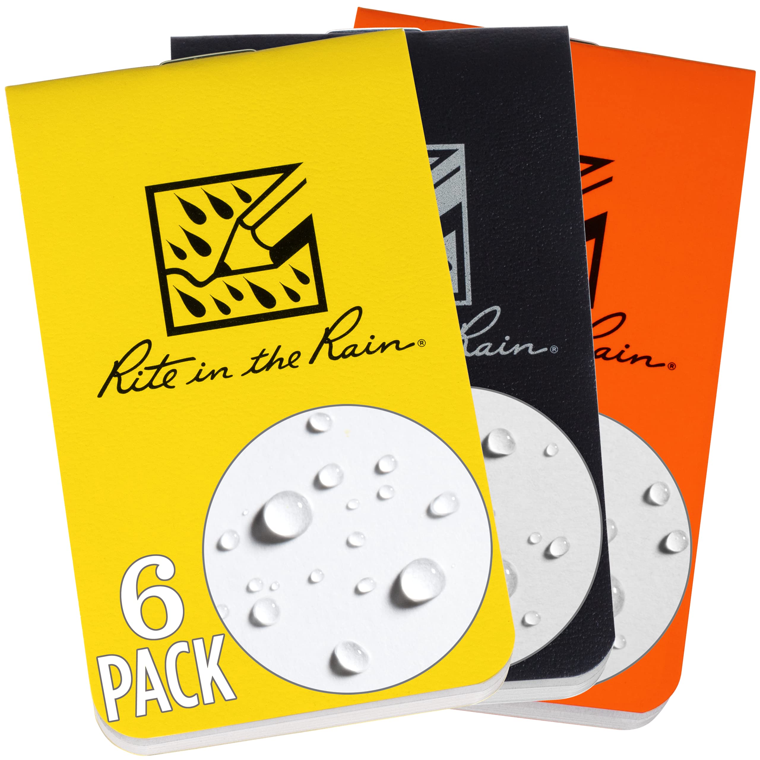 Rite In The Rain Weatherproof On The Go Wallet Notebook, 2' X 3.375', 2 Each Yellow, Black, Orange Cover, Blank Pages, 6 Pack