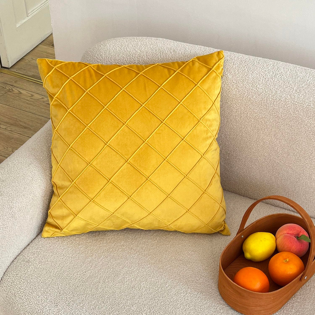 Plworld Yellow Throw Pillow Cover 20X20 Inches, Pleated Decorative Soild Square Cushion Case, Soft Velvet Textured Pillowcase Fo