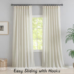 120 Inches Extra Long Linen Curtains Living Room,1 Pair Back Tab Neutral Farmhouse Light Filtering Semi Sheer Boho Linen Curtains,Floor To Ceiling Large Window Patio Sliding Door 10 Feet Drapery,Cream