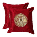 Monkdecor Handwork Velvet Mandala Design Cushion Cover 16X16 Inches (Maroon)