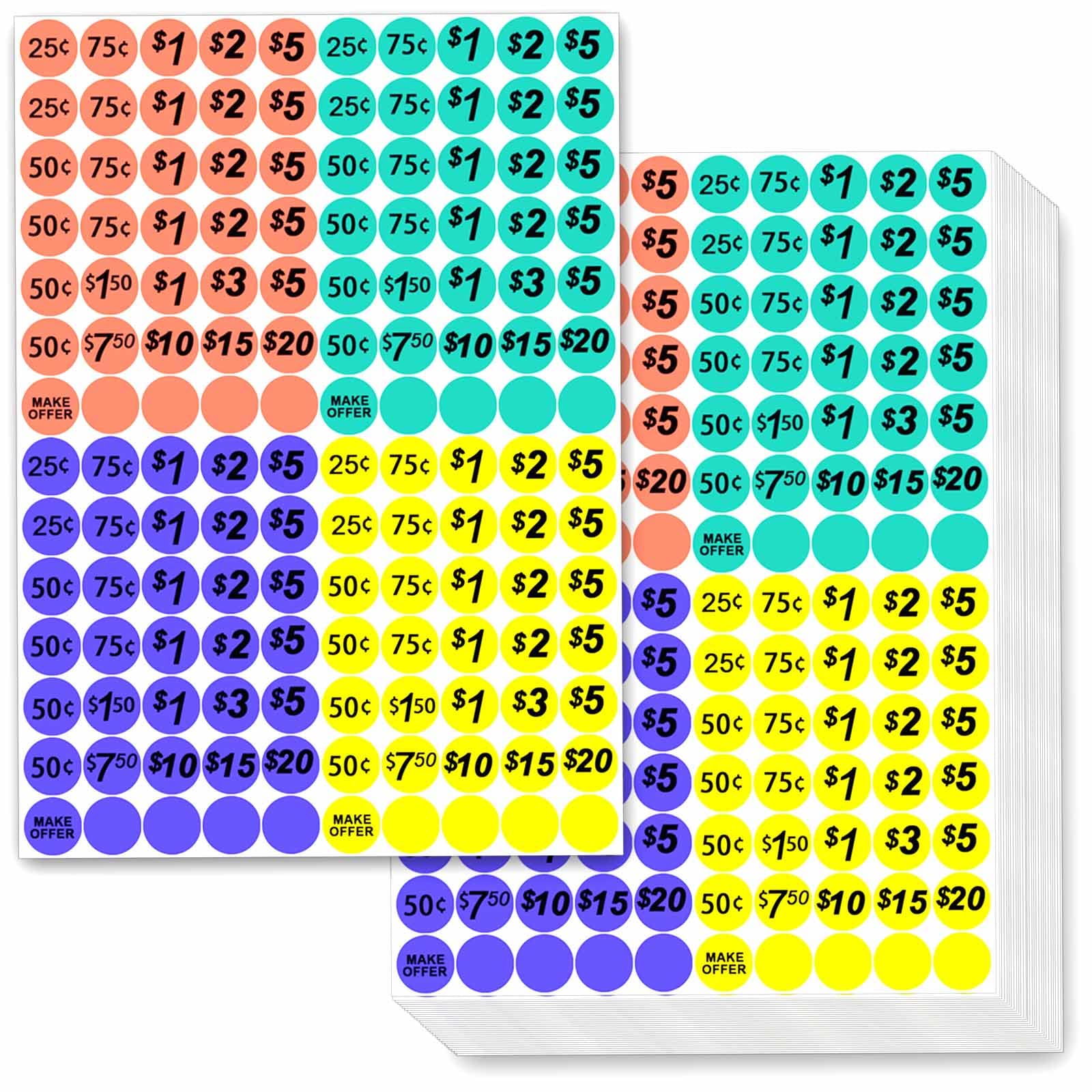 Zacool 3500 Pcs Paper Round Waterproof Price Stickers, 3/4' In Diameter, Style 1, 3500 Count, Bright Colors, Flea Market, Garag
