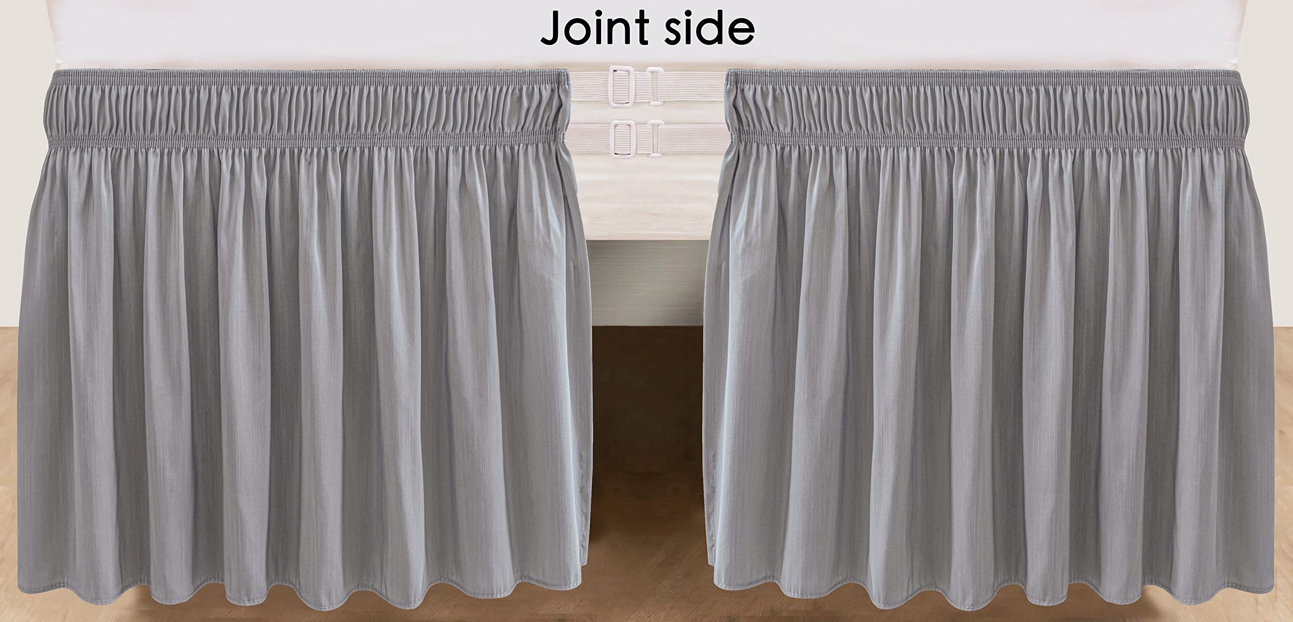Biscaynebay Wrap Around Bed Skirts With Split Corners For Queen Beds 14' Drop, Silver Grey Elastic Dust Ruffles Easy Fit Wrinkle & Fade Resistant Silky Luxurious Fabric Solid Machine Washable
