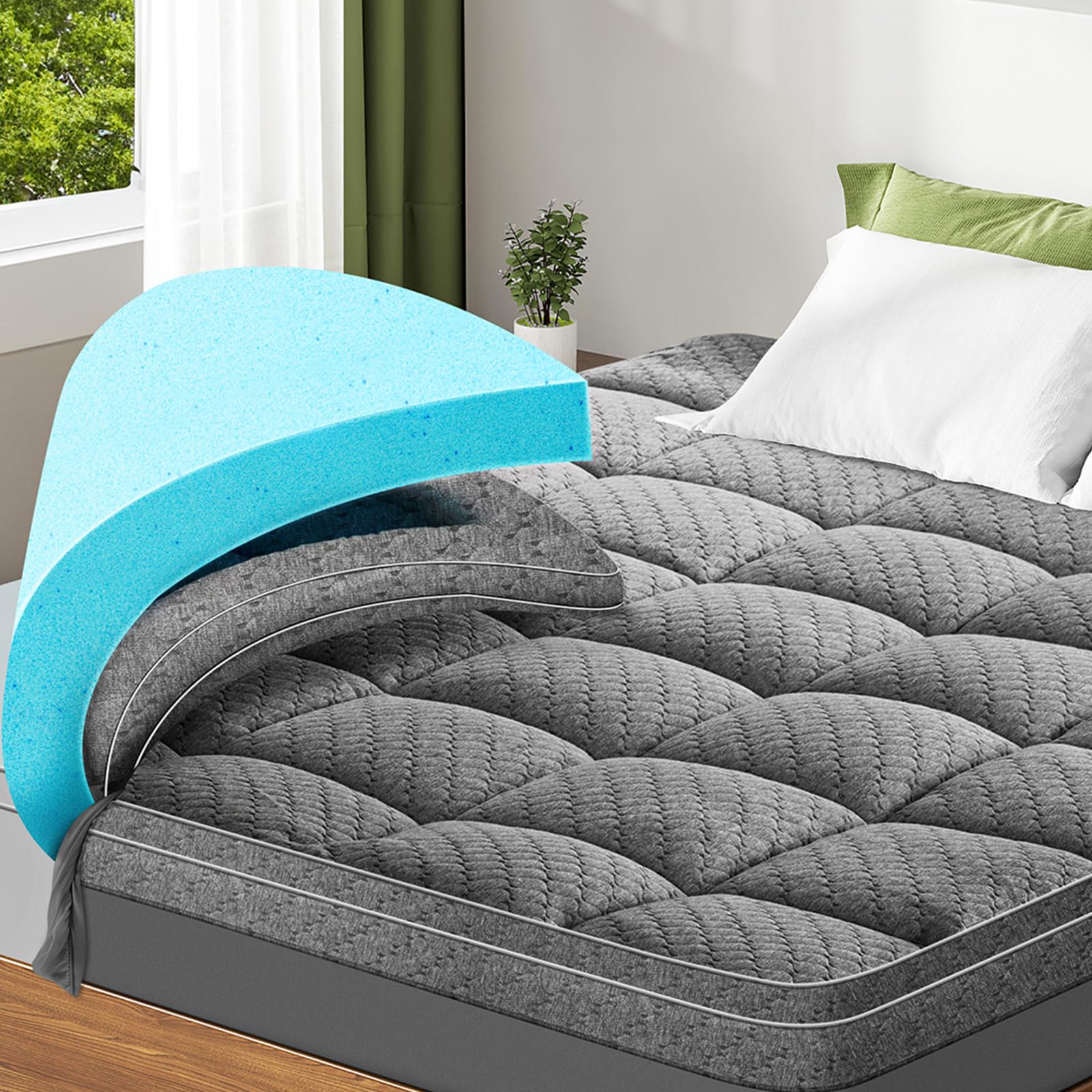 Dual Layer 3 Inch Memory Foam Mattress Topper Twin Size, 2 Inch Cooling Gel Memory Foam Plus 1 Inch Down Alternative Pillowtop M