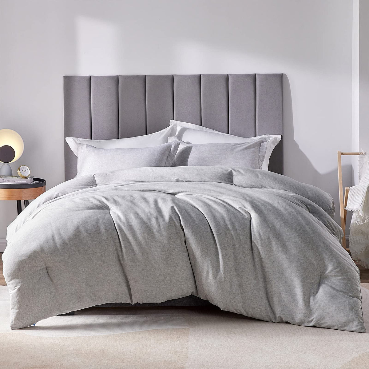 Cozylux Queen Size Comforter Set - 3 Pieces Grey Soft Luxury Cationic Dyeing Bedding Comforter For All Season, Gray Breathable L