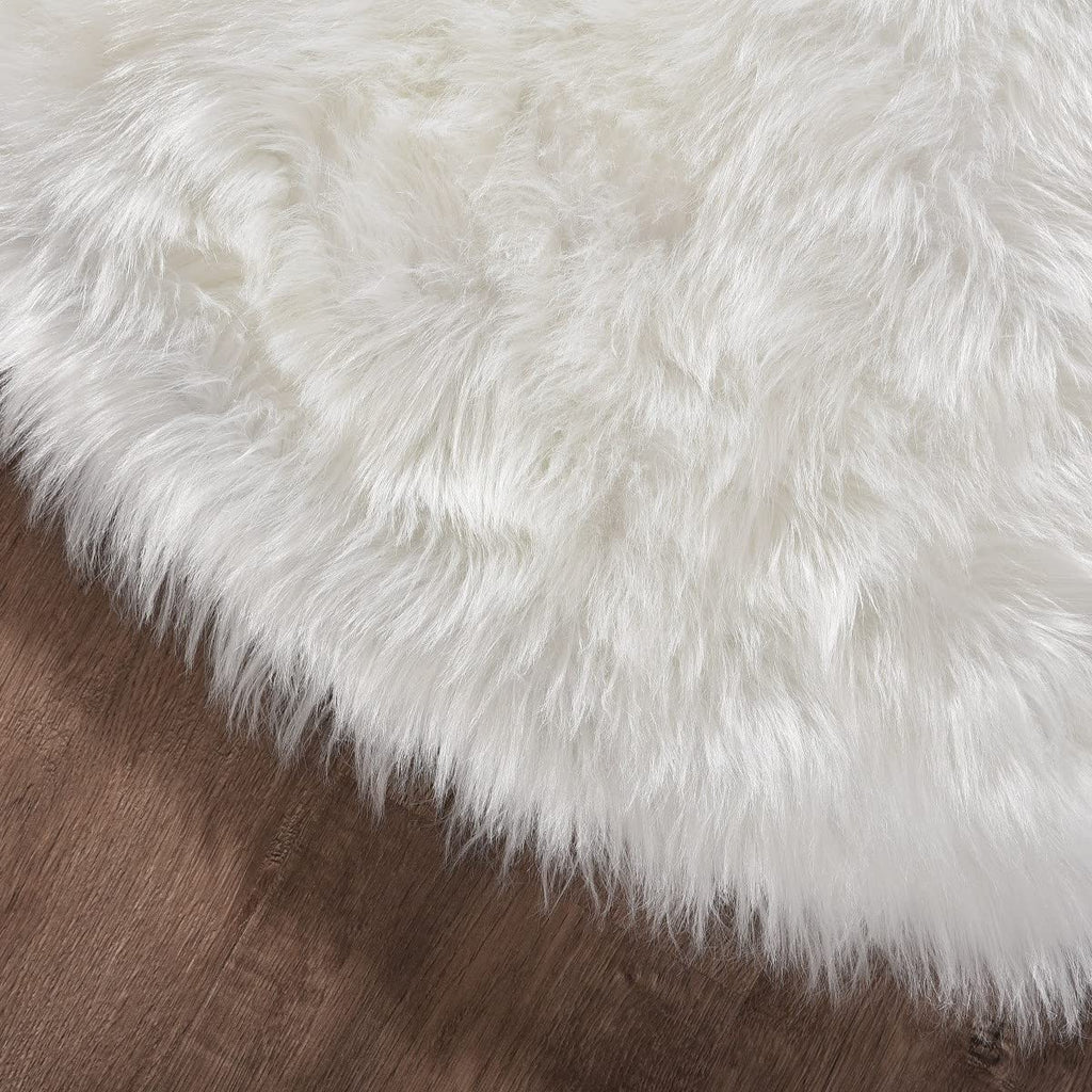 Orinova White Fluffy Faux Sheepskin Washable Fur Round Rug 5Ft Nursery Rugs For Bedroom Plush Boho Circle Rug For Living Room Te