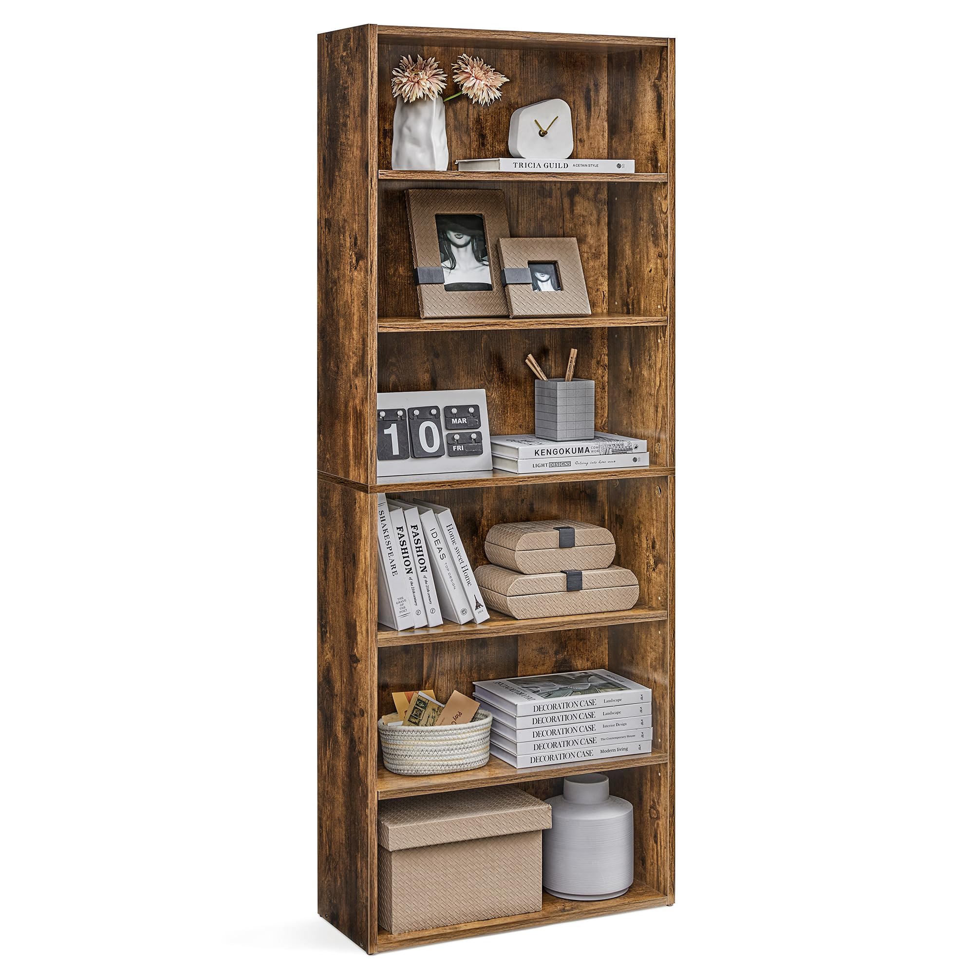 VASAGLE Bookshelf, 23.6 Inches Wide, 6-Tier Open Bookcase with Adjustable Storage Shelves, Floor Standing Unit, Rustic Brown ULB