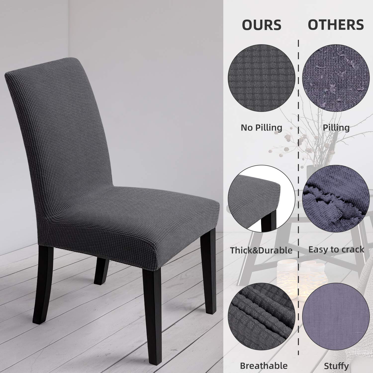Chair Covers For Dining Room - Stretch Chair Slipcovers For Decorative Seat Protector Armless Removable Washable Elastic Dinner