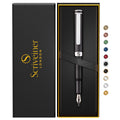 Scriveiner Luxury Edc Fountain Pen (Medium), Stunning Matt Black Pocket Pen, Chrome Finish, Schmidt German Nib, Converter, Best