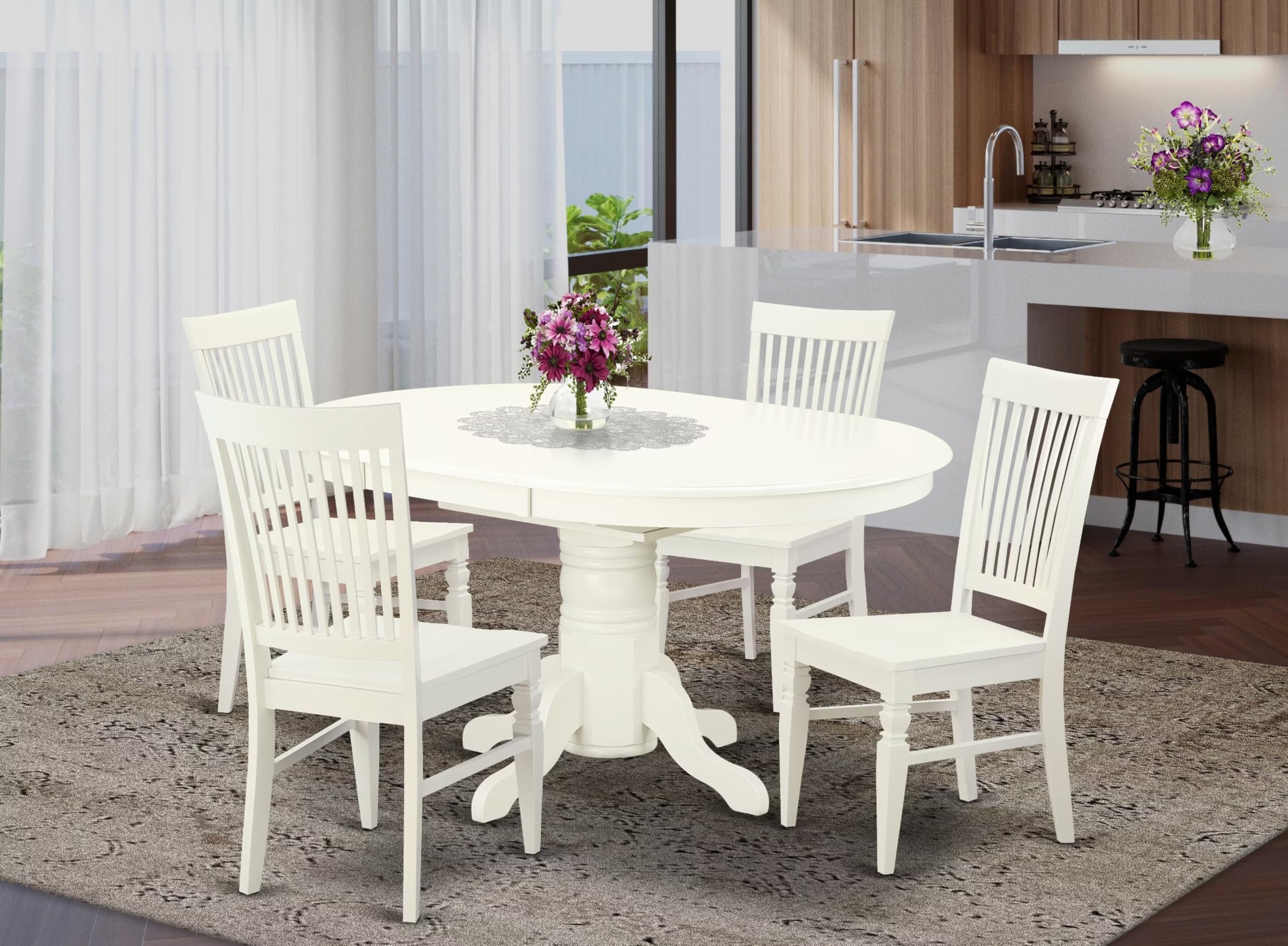 East West Furniture Avwe5-Lwh-W 5 Piece Dining Set Includes An Oval Dining Room Table With Butterfly Leaf And 4 Kitchen Chairs, 42X60 Inch, Linen White