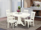 East West Furniture Avwe5-Lwh-W 5 Piece Dining Set Includes An Oval Dining Room Table With Butterfly Leaf And 4 Kitchen Chairs, 42X60 Inch, Linen White