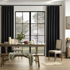 Dualife Black Pinch Pleated Blackout Curtains 90 Inch Long For Bedroom, Back Tab With Hooks For Track System, Thermal Insulated