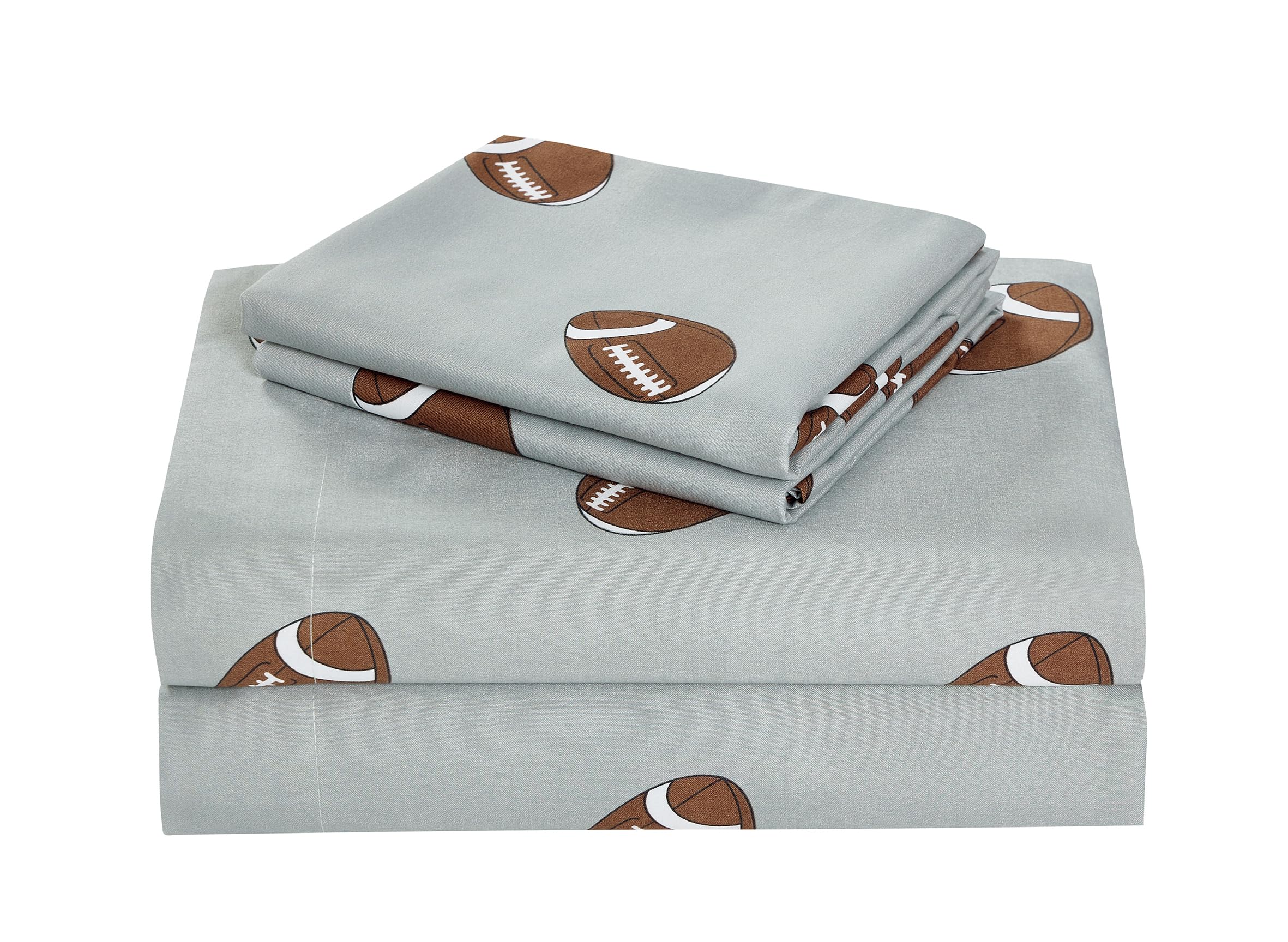Chezmoi Collection 3-Piece Kids/Teens Sports Sheet Set - Soft Microfiber Gray Brown White Football, Twin Size
