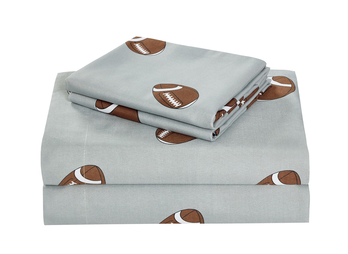 Chezmoi Collection 4-Piece Kids/Teens Sports Sheet Set - Soft Microfiber Gray Brown White Football, Full Size